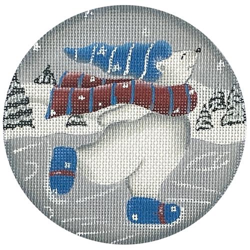 Polar Bear Skating Round Painted Canvas CBK Needlepoint Collections  - 1