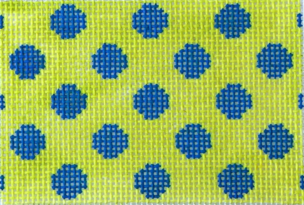 Polka Dots   Cobalt on Lime Painted Canvas Kate Dickerson Needlepoint Collections  - 1
