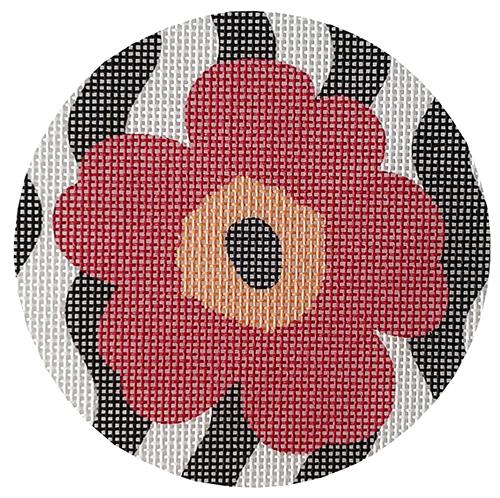 Poppy on Black & White Stripes Round Painted Canvas Planet Earth Leather 