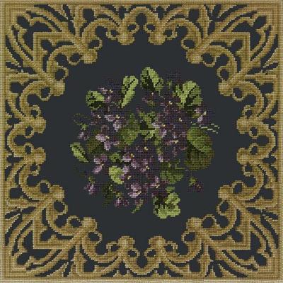 Posy of Violets Needlepoint Kit Kits Elizabeth Bradley Design Black 
