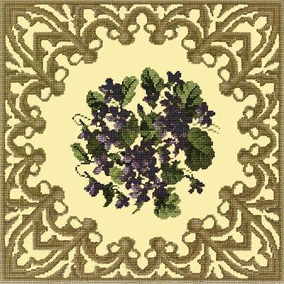 Posy of Violets Needlepoint Kit Kits Elizabeth Bradley Design Butter Yellow 
