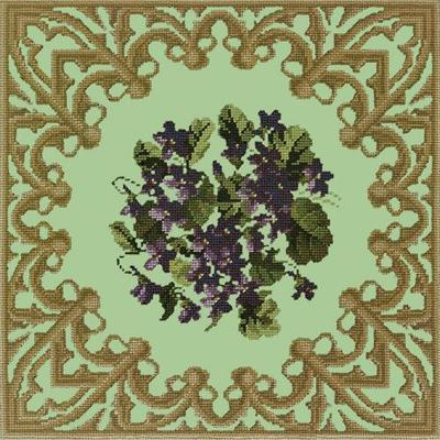 Posy of Violets Needlepoint Kit Kits Elizabeth Bradley Design Pale Green 