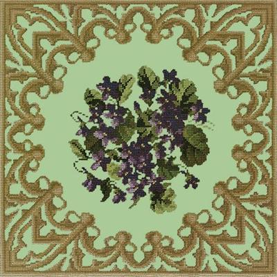 Posy of Violets Needlepoint Kit Kits Elizabeth Bradley Design Pale Green 
