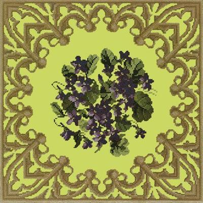 Posy of Violets Needlepoint Kit Kits Elizabeth Bradley Design Pale Lime 
