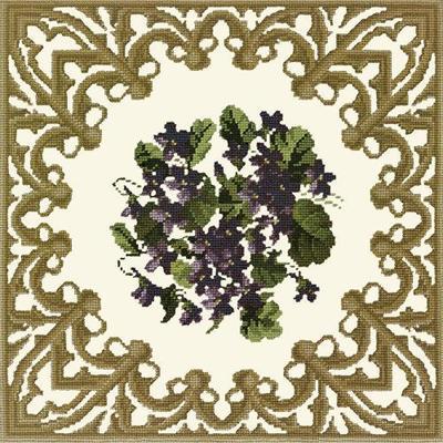 Posy of Violets Needlepoint Kit Kits Elizabeth Bradley Design Winter White 
