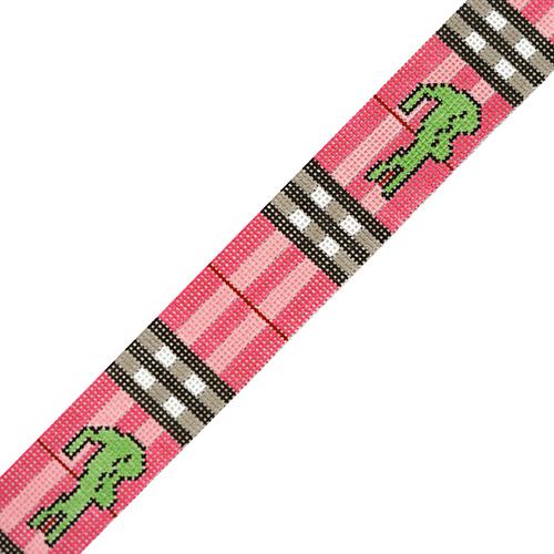 Preppie Plaid Belt   Pink with Alligators Painted Canvas The Meredith Collection  - 1