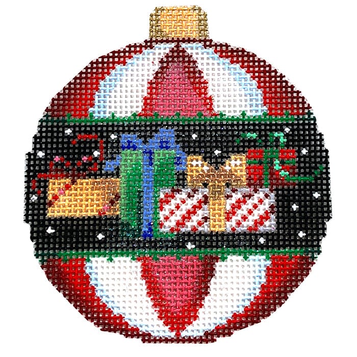 Presents / Red Stripes Ball Ornament Painted Canvas Associated Talents 