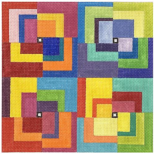 Primary Geometric Puzzle Quartet 2 on 13 mesh Painted Canvas Eye Candy Needleart 