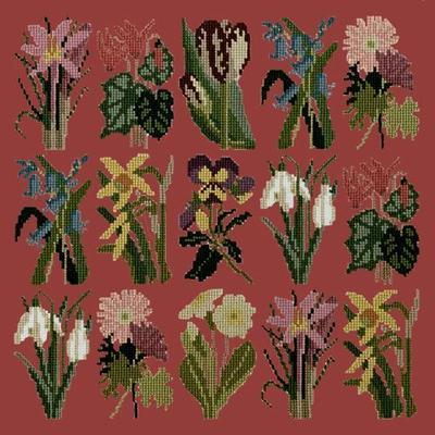 Primavera Needlepoint Kit Kits Elizabeth Bradley Design Dark Red 
