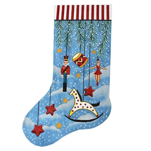 Primitive Ornament Stocking with Rocking Horse Painted Canvas The Meredith Collection 