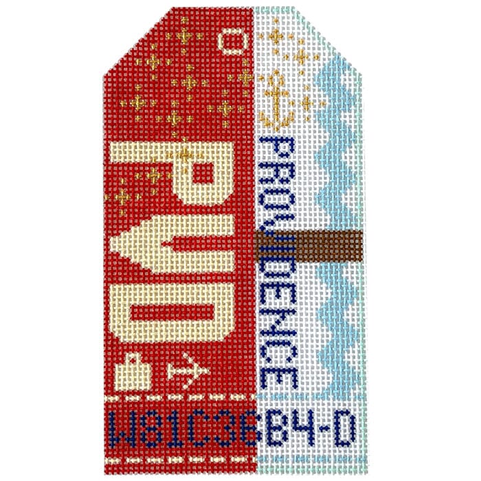 Providence PVD Retro Travel Tag Painted Canvas Hedgehog Needlepoint 
