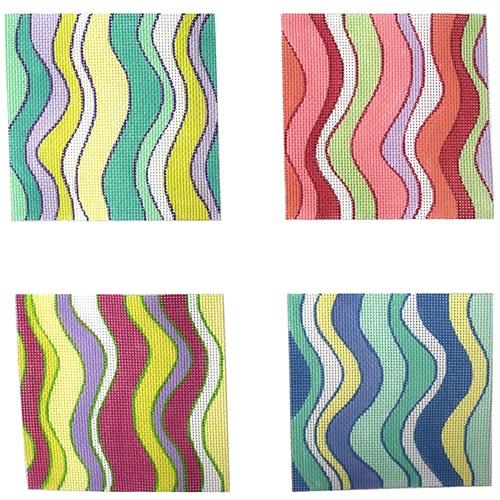 Pucci Inspired Wave Coasters Painted Canvas Kate Dickerson Needlepoint Collections  - 1