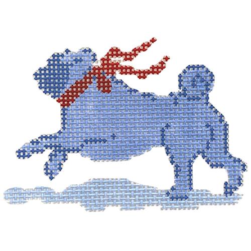 Pug with Bow Ornament Painted Canvas The Plum Stitchery  - 1