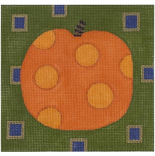 Pumpkin on Green Painted Canvas ditto! Needle Point Works 