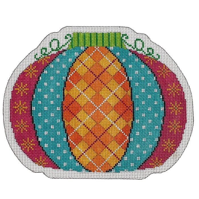 Pumpkin Parade Argyle Painted Canvas Eye Candy Needleart  - 1