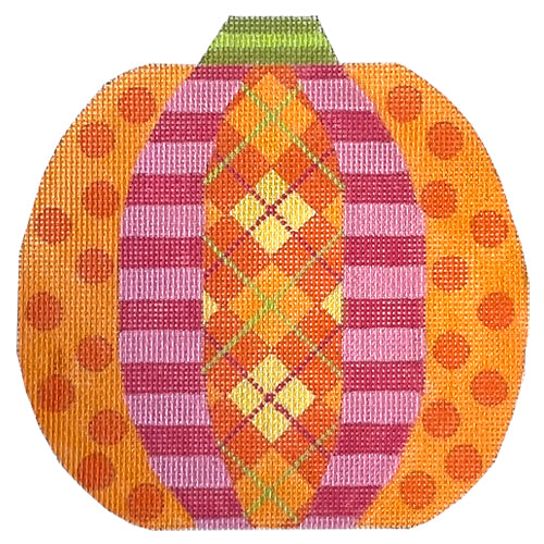 Pumpkin Patchwork - Argyle Orange & Pink with Stitch Guide Painted Canvas Eye Candy Needleart 