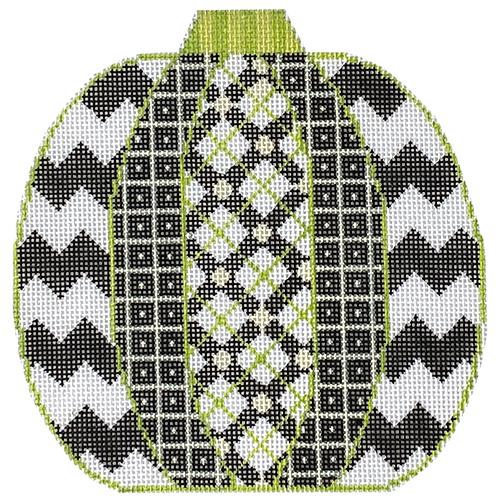 Pumpkin Patchwork - Plaid Black & White Painted Canvas Eye Candy Needleart 
