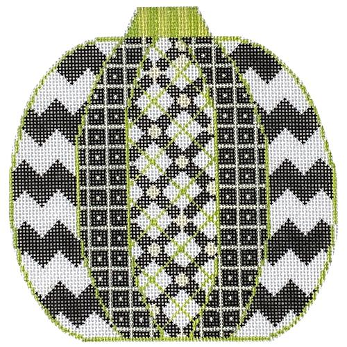 Pumpkin Patchwork   Plaid Black & White Painted Canvas Eye Candy Needleart  - 1
