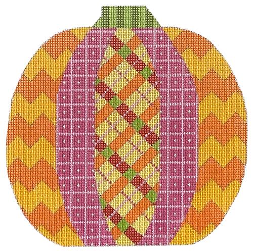 Pumpkin Patchwork - Plaid Orange & Pink with Stitch Guide Painted Canvas Eye Candy Needleart 