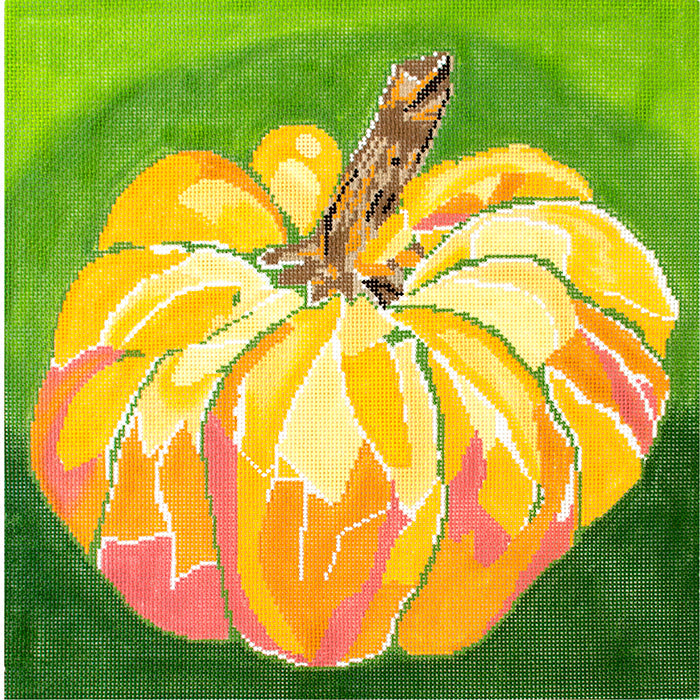 Pumpkin Pillow on Green Painted Canvas A Stitch in Time 