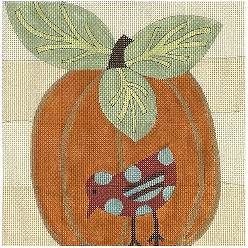 Pumpkin with Bird Painted Canvas ditto! Needle Point Works 