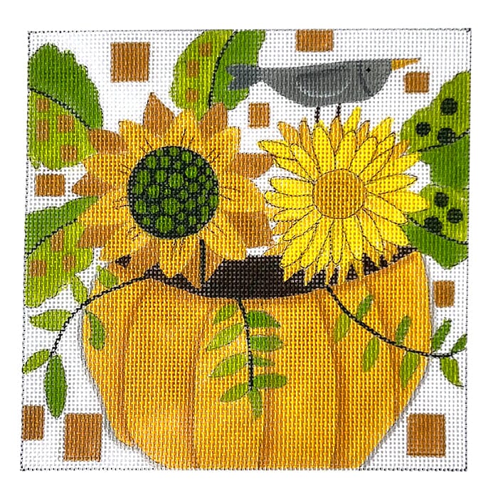 Pumpkin with Flowers Painted Canvas ditto! Needle Point Works 