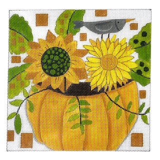 Pumpkin with Flowers Painted Canvas ditto! Needle Point Works 
