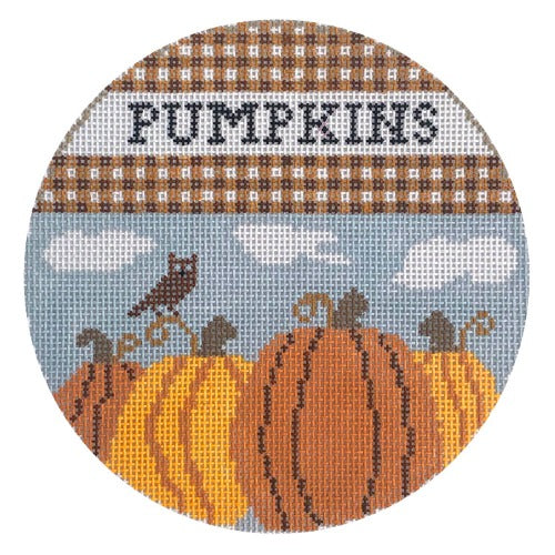 Pumpkins and Gingham Round Painted Canvas Hello Tess 
