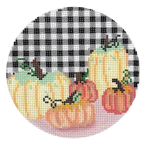 Pumpkins & Gingham Ornament Painted Canvas The Plum Stitchery 