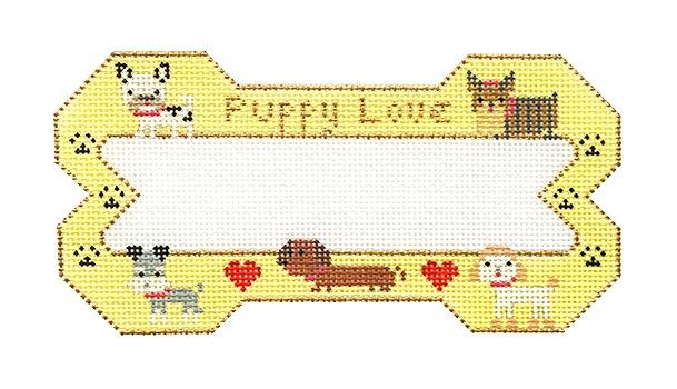 Puppy Love Bone Ornament Painted Canvas Danji Designs  - 1