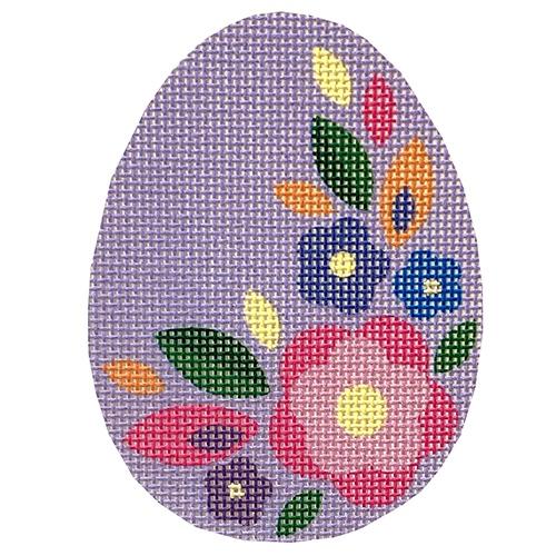 Purple Floral Egg Painted Canvas Pepperberry Designs  - 1
