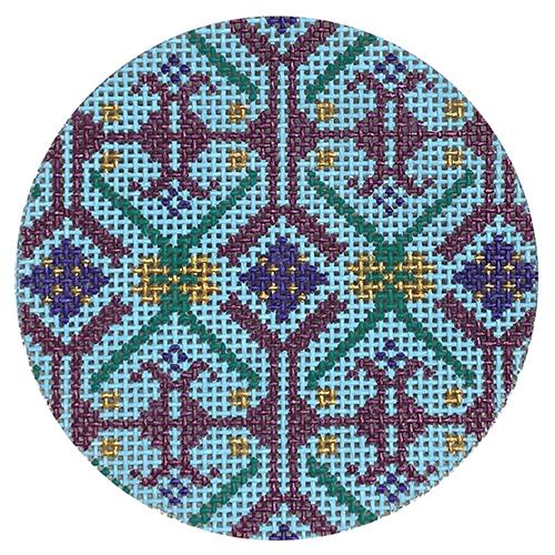 Purple & Green Geometric Round #3 Painted Canvas Danji Designs 