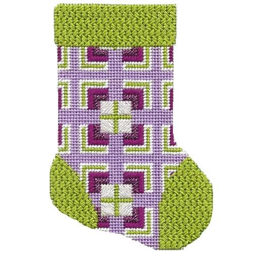 Purple & Green Mini Sock with Stitch Guide Painted Canvas A Stitch in Time  - 1