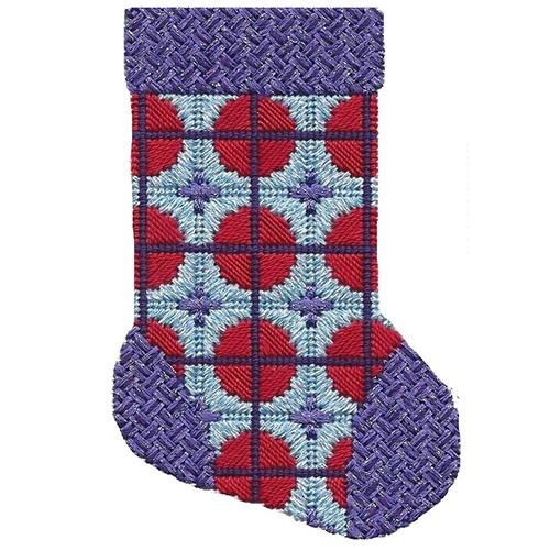 Purple, Red, & Light Blue Mini Sock with Stitch Guide Painted Canvas A Stitch in Time 