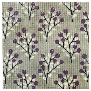 Purple & White Berries on Lt. Purple Pattern Painted Canvas All About Stitching/The Collection Design 
