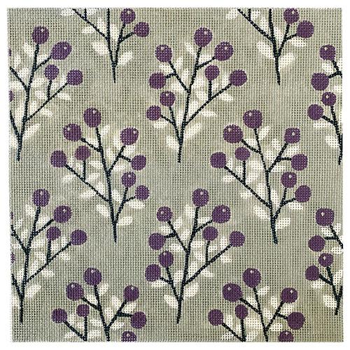 Purple & White Berries on Lt. Purple Pattern Painted Canvas All About Stitching/The Collection Design 

