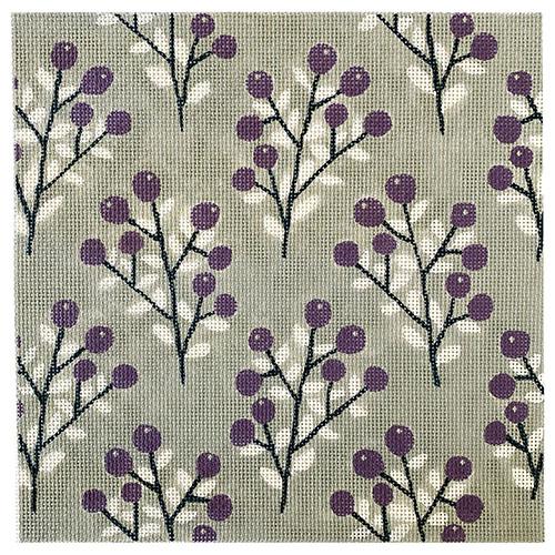 Purple & White Berries on Lt. Purple Pattern Painted Canvas All About Stitching/The Collection Design 