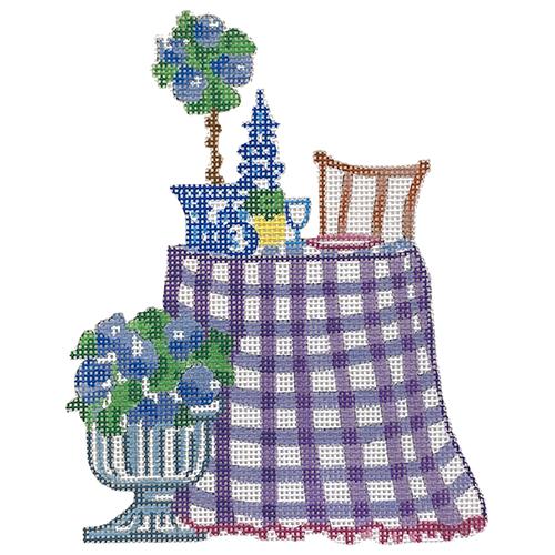 Purple & White Check Café Table Painted Canvas All About Stitching/The Collection Design 
