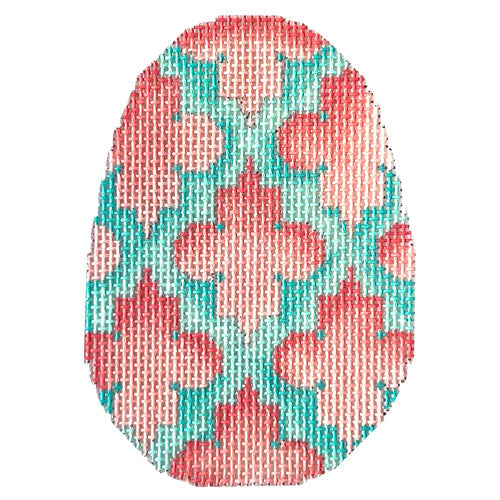 Quatrefoil Egg - Coral & Aqua Painted Canvas Associated Talents 