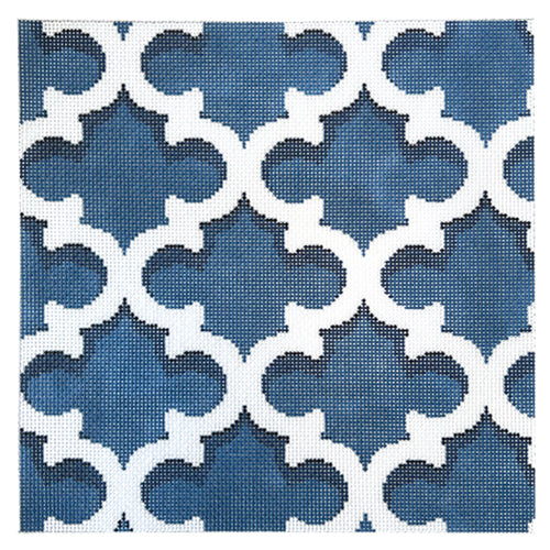Quatrefoil Pillow   Navy & White Painted Canvas Associated Talents  - 1