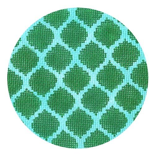 Quatrefoils   Emerald on Aqua Painted Canvas Kate Dickerson Needlepoint Collections  - 1