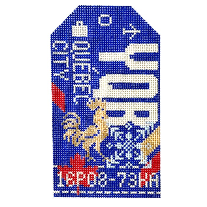 Quebec City YQB Retro Travel Tag Painted Canvas Hedgehog Needlepoint  - 1