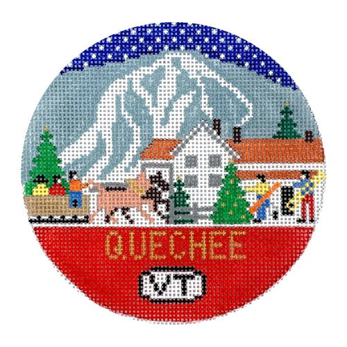 Quechee VT Round Painted Canvas Doolittle Stitchery  - 1