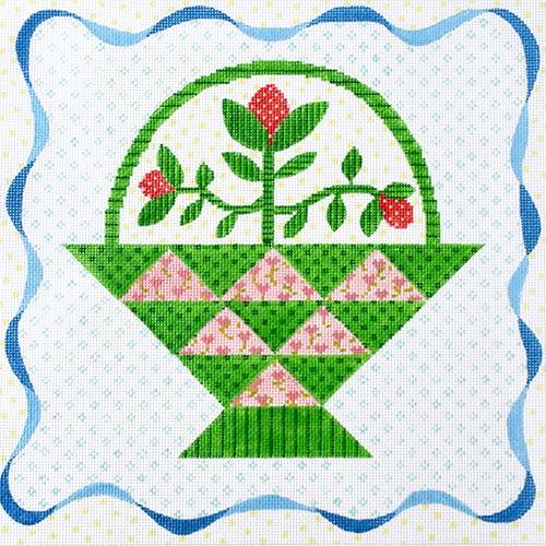 Quilt Basket of Flowers Painted Canvas Kate Dickerson Needlepoint Collections  - 1