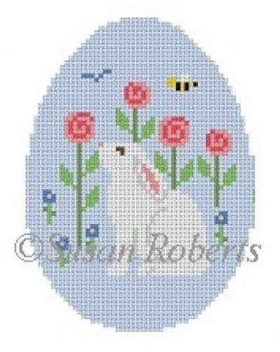 Rabbit Smell the Flowers Egg Painted Canvas Susan Roberts Needlepoint Designs Inc. 