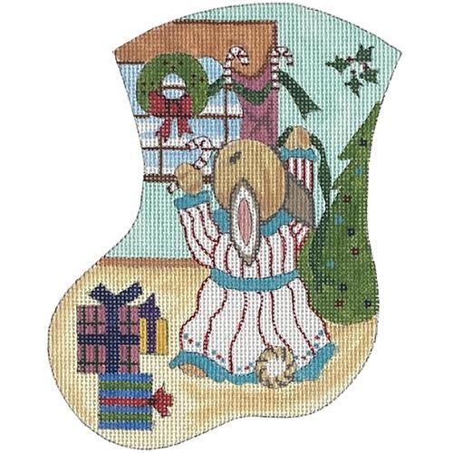 Rabbit Trimming Window Mini Stocking Painted Canvas The Meredith Collection 