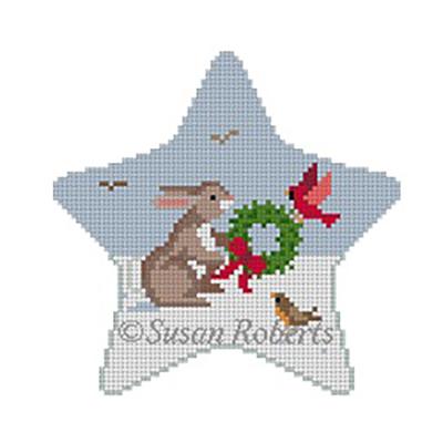 Rabbit with Birds Star Painted Canvas Susan Roberts Needlepoint Designs Inc. 