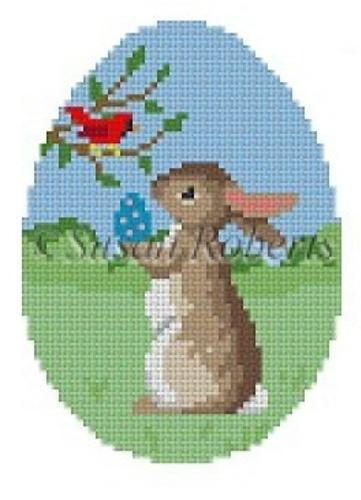 Rabbit with Cardinal Egg Painted Canvas Susan Roberts Needlepoint Designs, Inc. 