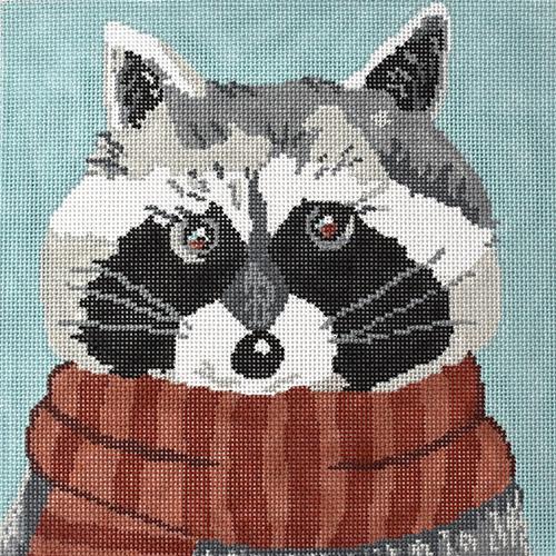 Raccoon with Scarf Painted Canvas A Stitch in Time 