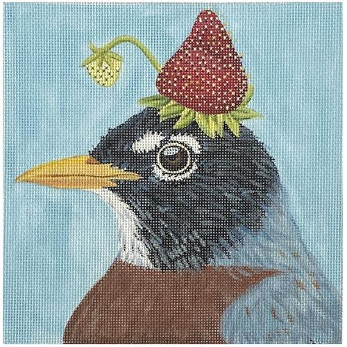 Rachel Strawberry Bird Painted Canvas Vicki Sawyer  - 1